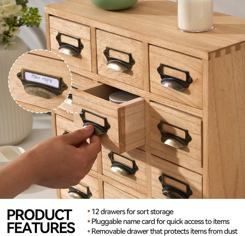 Wooden Desktop Organiser with 12 Drawers Natural Paulownia