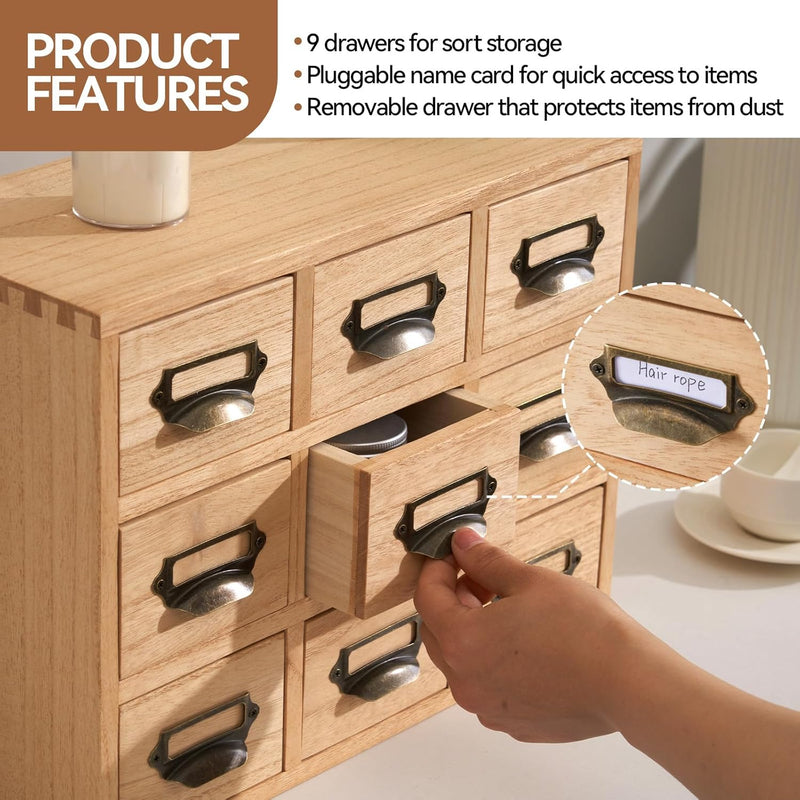 Wooden Desktop Organiser with 12 Drawers Natural Paulownia