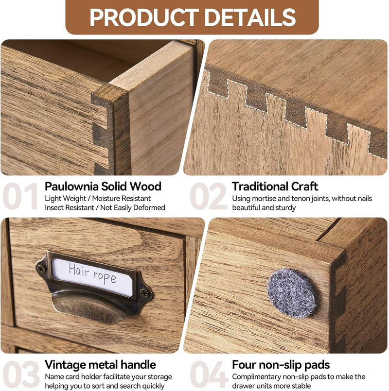 Wooden Desktop Organiser with 12 Drawers Natural Paulownia