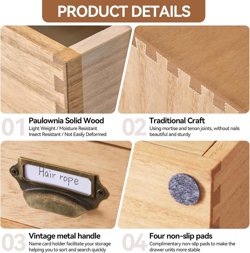 Wooden Desktop Organiser with 12 Drawers Natural Paulownia