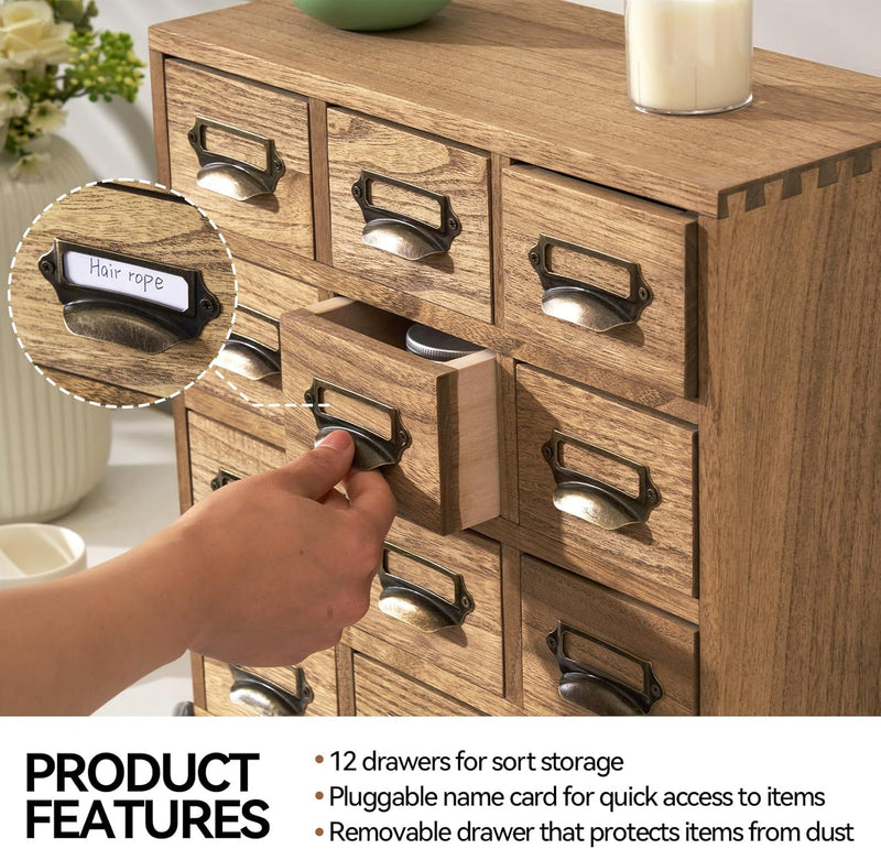 Wooden Desktop Organiser with 12 Drawers Natural Paulownia