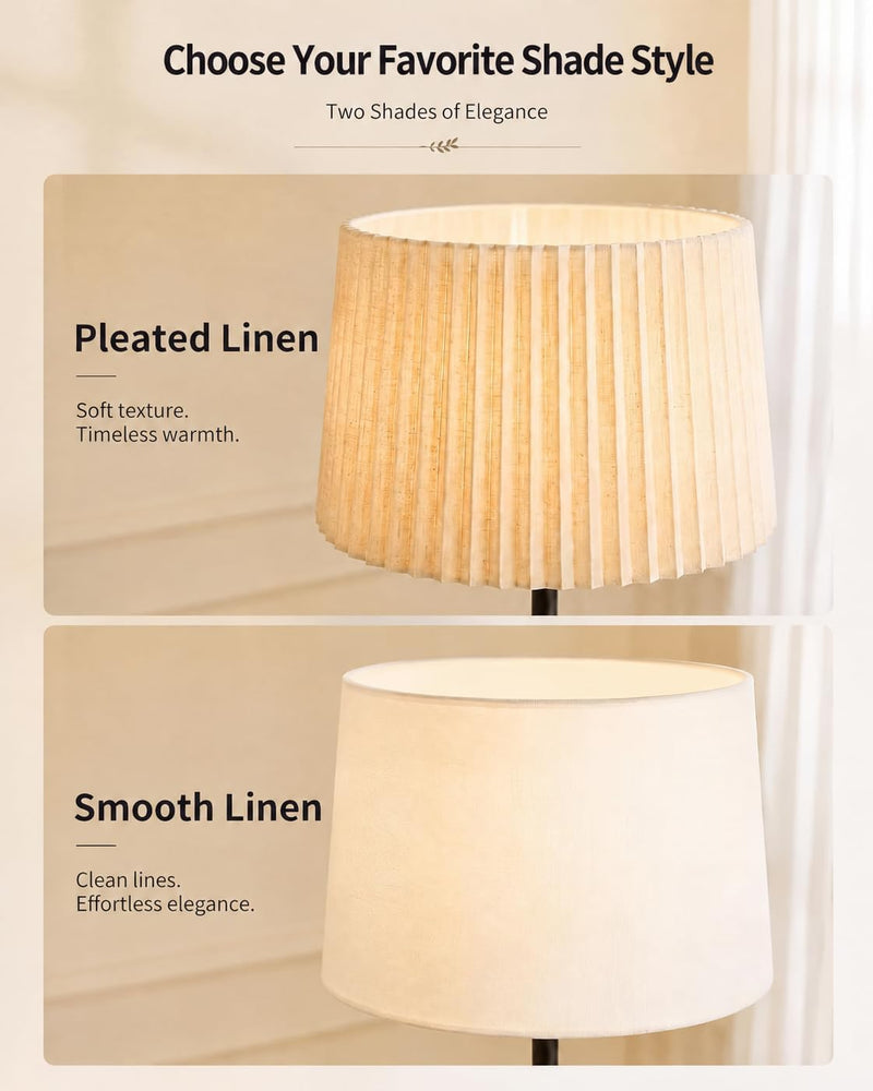 Wood Floor Lamp Boho Natural Oak with Linen