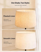 Wood Floor Lamp Boho Natural Oak with Linen