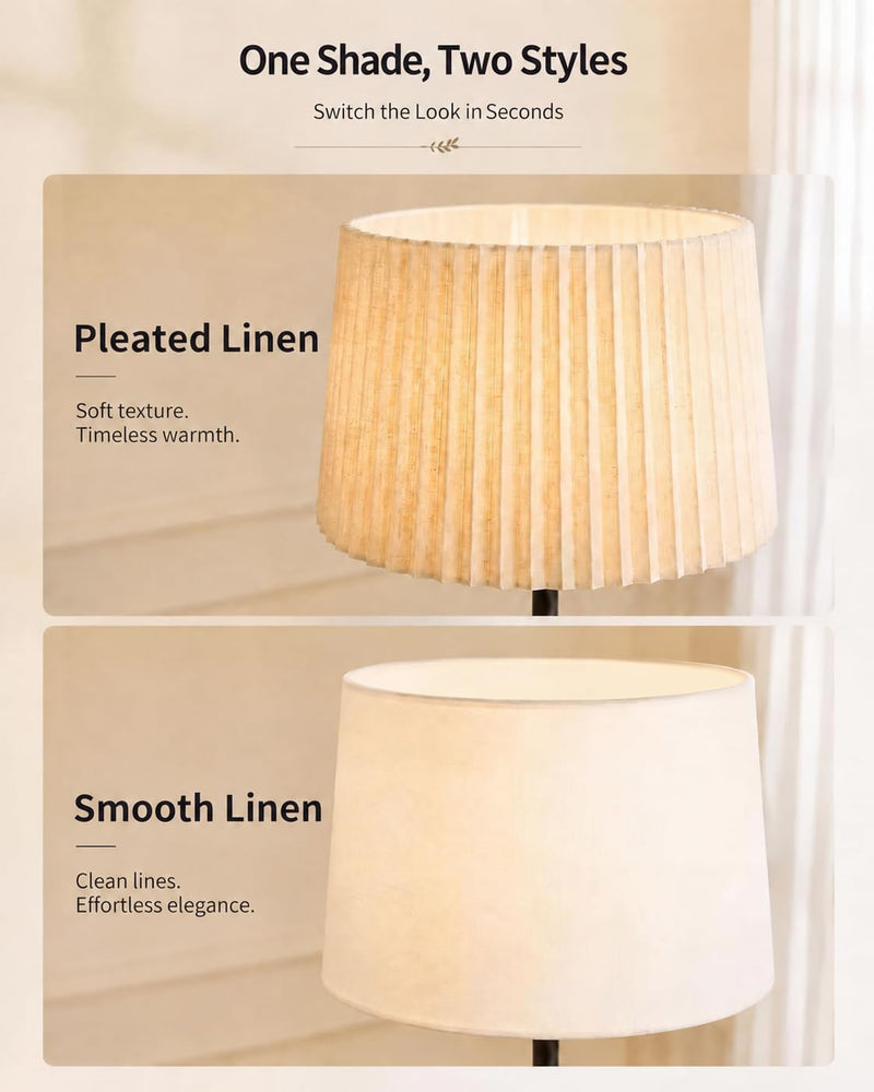Wood Floor Lamp Boho Natural Oak with Linen