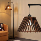 Wood Floor Lamp Boho Natural Oak with Linen