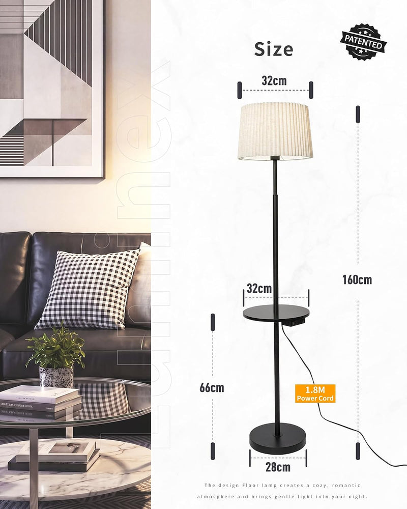 Wood Floor Lamp Boho Natural Oak with Linen