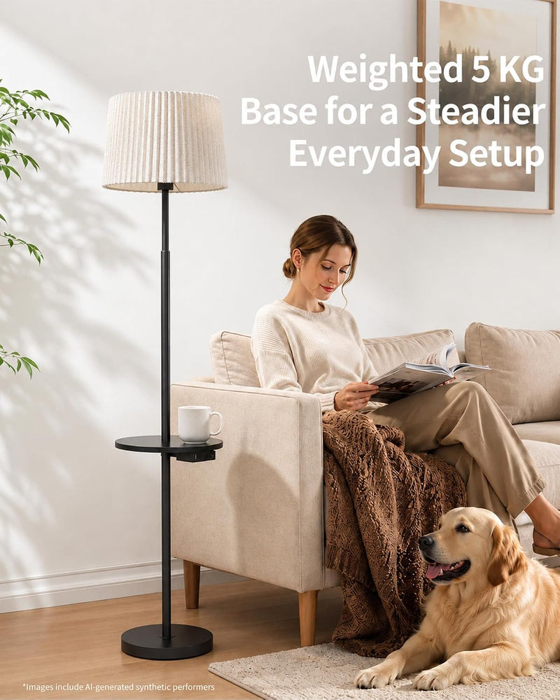 Wood Floor Lamp Boho Natural Oak with Linen