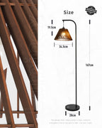 Wood Floor Lamp Boho Natural Oak with Linen