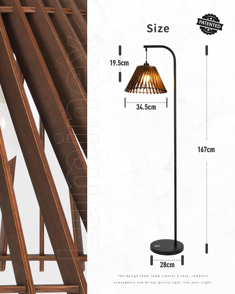 Wood Floor Lamp Boho Natural Oak with Linen