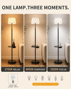 Wood Floor Lamp Boho Natural Oak with Linen