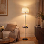 Wood Floor Lamp Boho Natural Oak with Linen