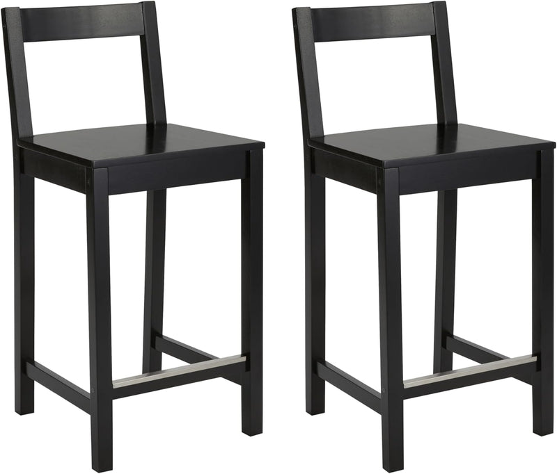 Wood Kitchen Counter Stool with Backrest Bar Dining (Set of 2)