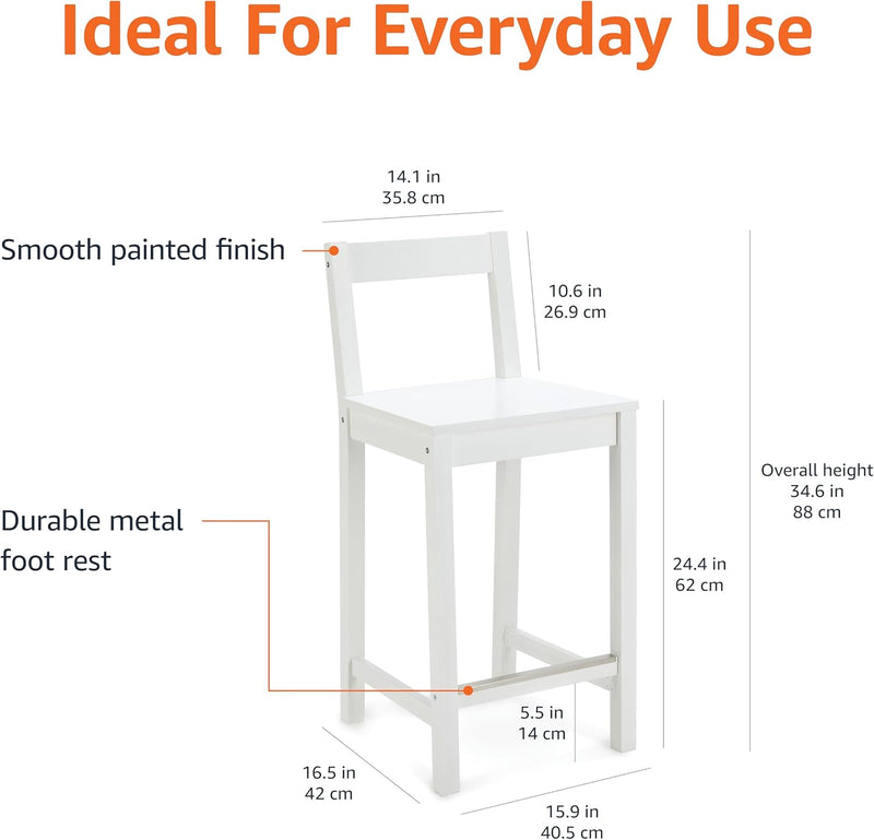 Wood Kitchen Counter Stool with Backrest Bar Dining (Set of 2)