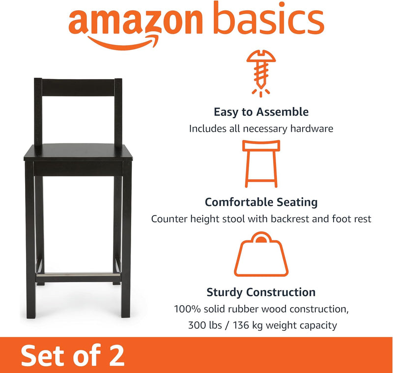 Wood Kitchen Counter Stool with Backrest Bar Dining (Set of 2)