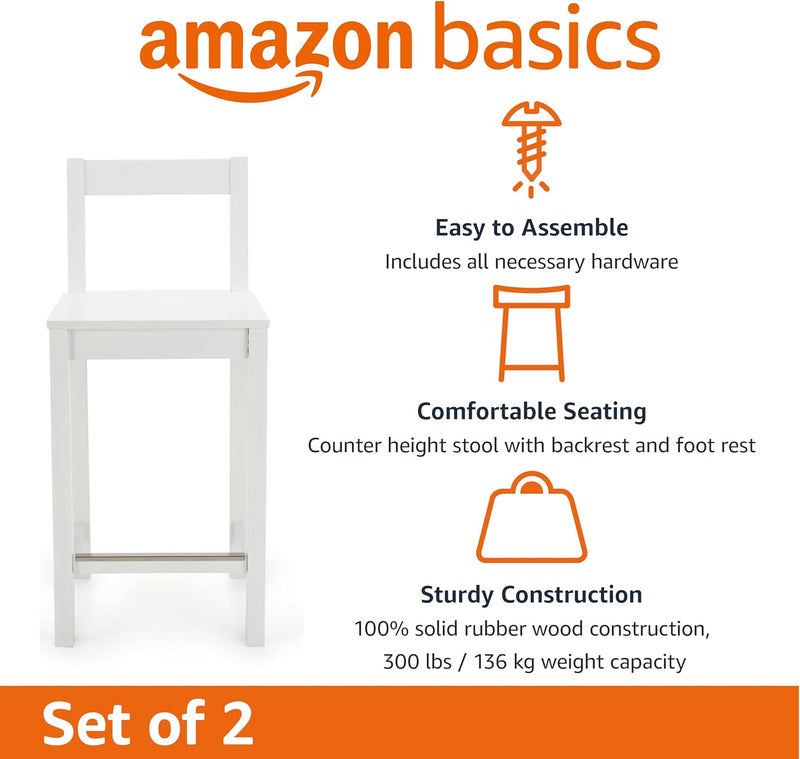 Wood Kitchen Counter Stool with Backrest Bar Dining (Set of 2)