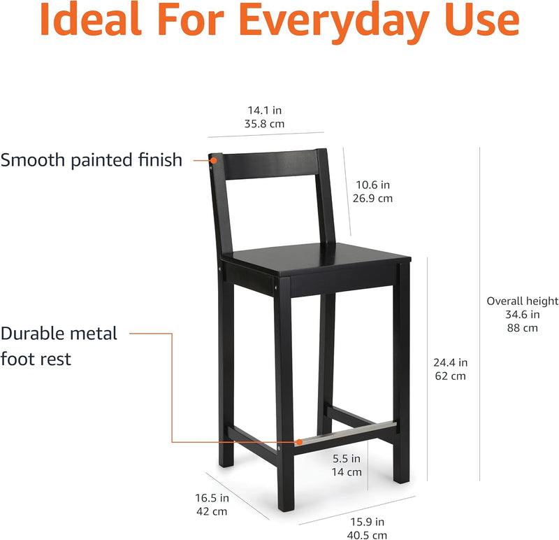 Wood Kitchen Counter Stool with Backrest Bar Dining (Set of 2)