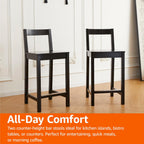 Wood Kitchen Counter Stool with Backrest Bar Dining (Set of 2)