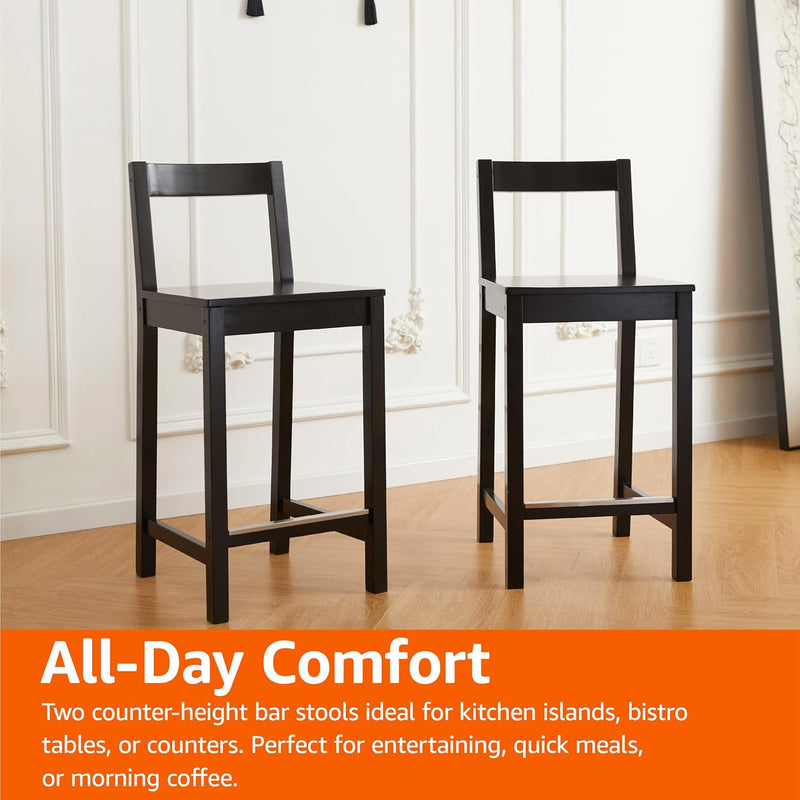 Wood Kitchen Counter Stool with Backrest Bar Dining (Set of 2)