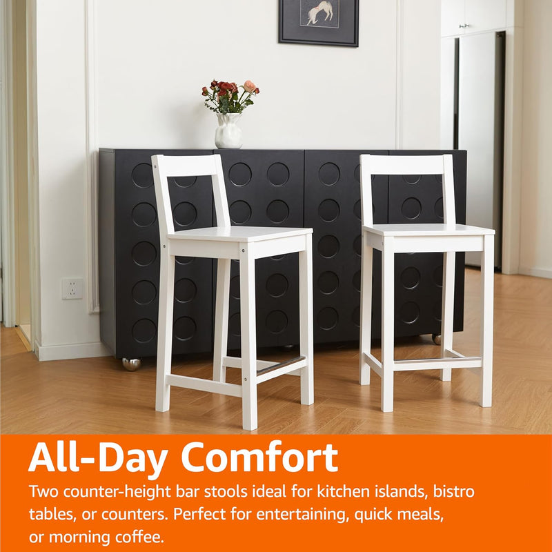 Wood Kitchen Counter Stool with Backrest Bar Dining (Set of 2)