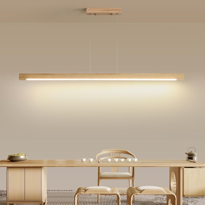 Wood Pendant Light with Remote Control Dimmable 3000K