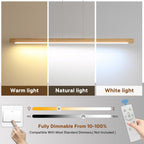 Wood Pendant Light with Remote Control Dimmable 3000K