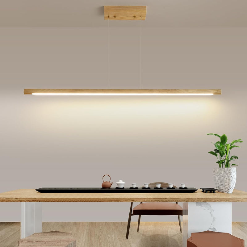 Wood Pendant Light with Remote Control Dimmable 3000K