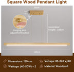 Wood Pendant Light with Remote Control Dimmable 3000K