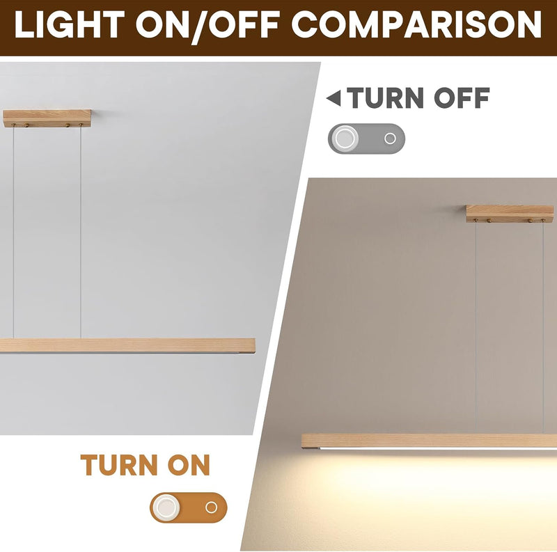 Wood Pendant Light with Remote Control Dimmable 3000K