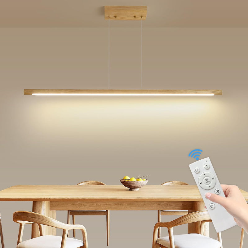 Wood Pendant Light with Remote Control Dimmable 3000K