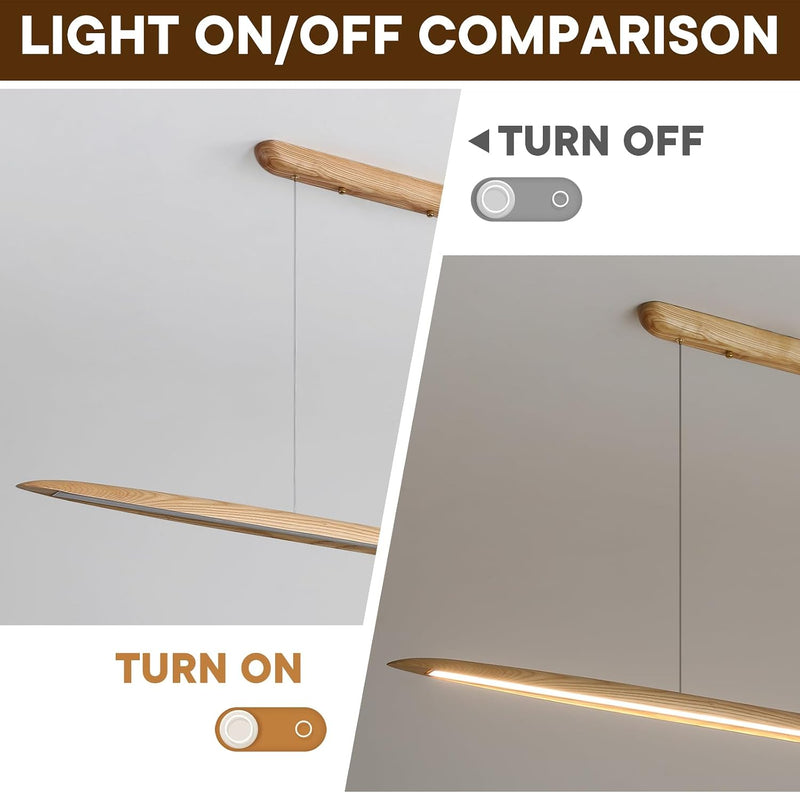 Wood Pendant Light with Remote Control Dimmable 3000K