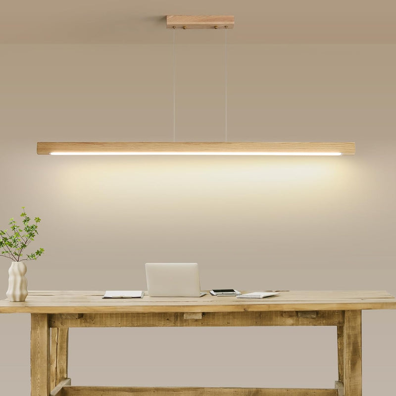 Wood Pendant Light with Remote Control Dimmable 3000K