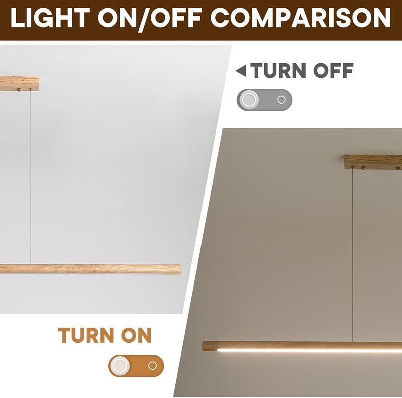 Wood Pendant Light with Remote Control Dimmable 3000K