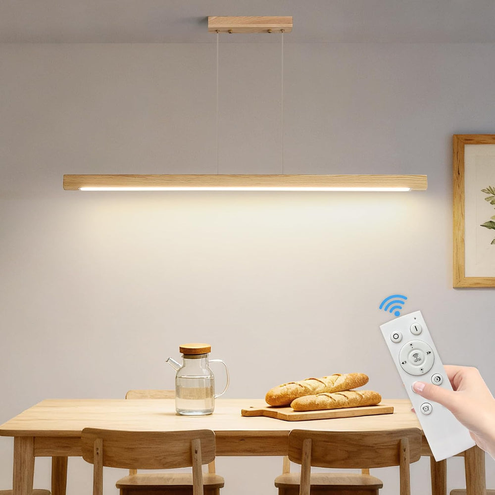 Wood Pendant Light with Remote Control Dimmable 3000K