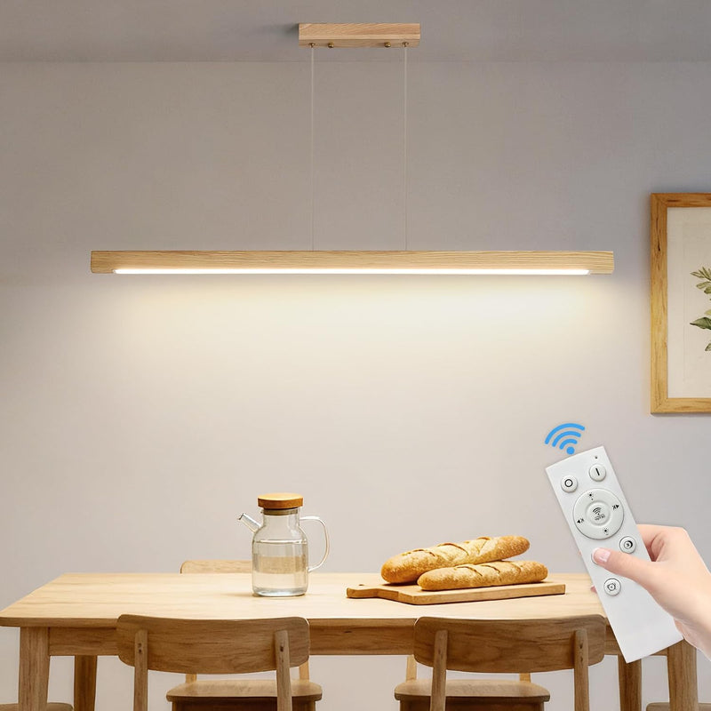 Wood Pendant Light with Remote Control Dimmable 3000K