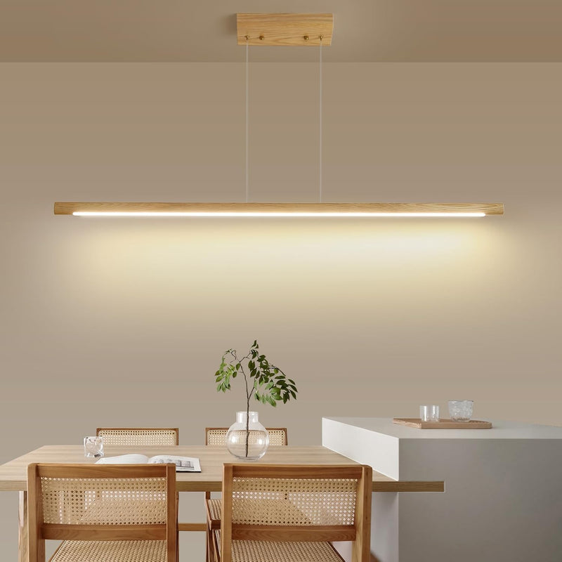 Wood Pendant Light with Remote Control Dimmable 3000K