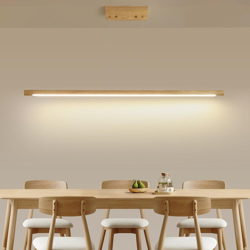 Wood Pendant Light with Remote Control Dimmable 3000K
