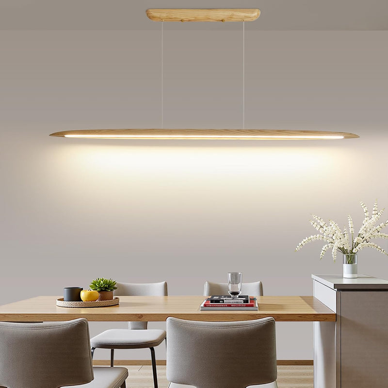 Wood Pendant Light with Remote Control Dimmable 3000K