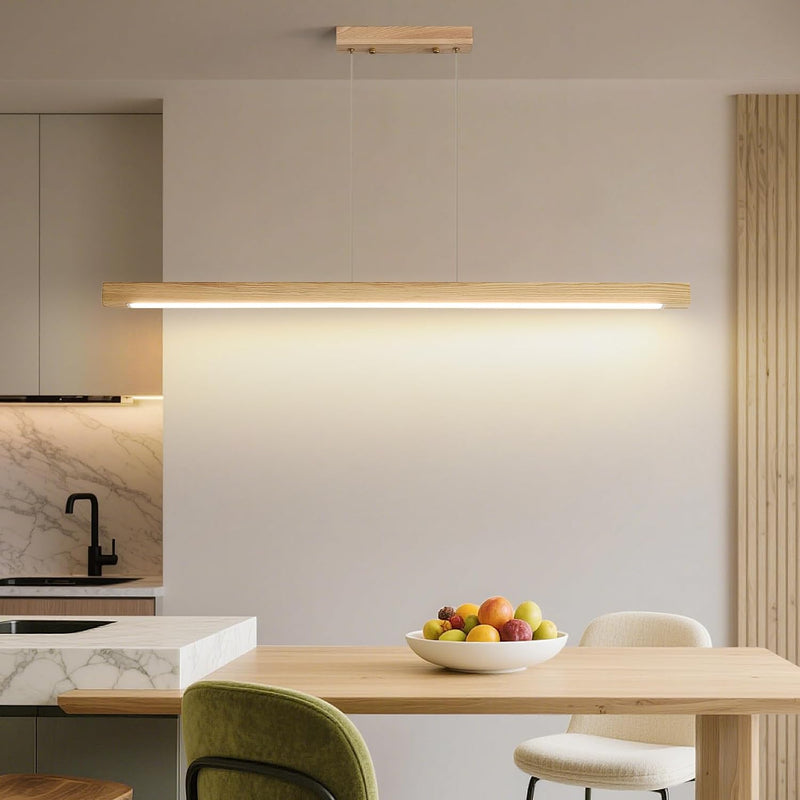 Wood Pendant Light with Remote Control Dimmable 3000K
