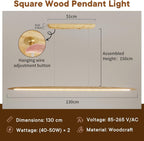 Wood Pendant Light with Remote Control Dimmable 3000K