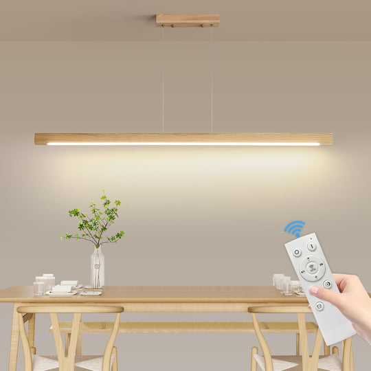 Wood Pendant Light with Remote Control Dimmable 3000K
