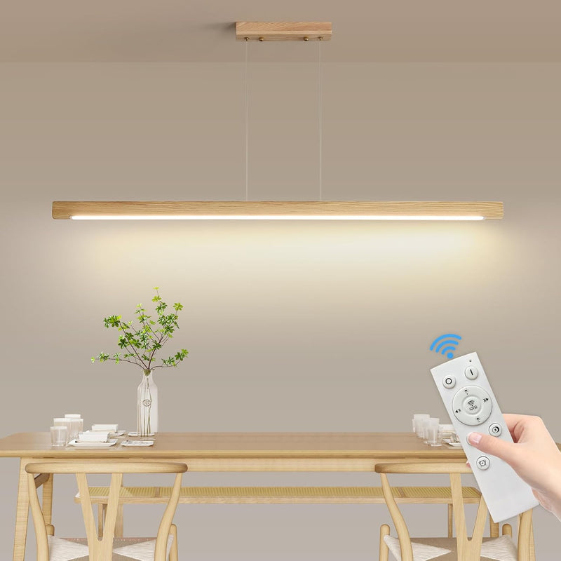 Wood Pendant Light with Remote Control Dimmable 3000K