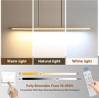 Wood Pendant Light with Remote Control Dimmable 3000K