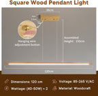 Wood Pendant Light with Remote Control Dimmable 3000K