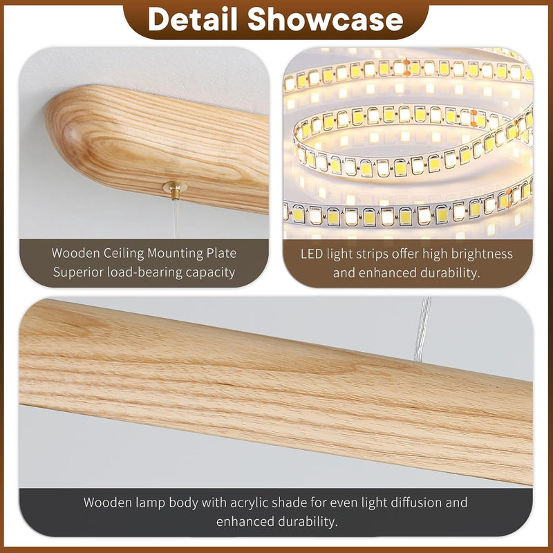 Wood Pendant Light with Remote Control Dimmable 3000K