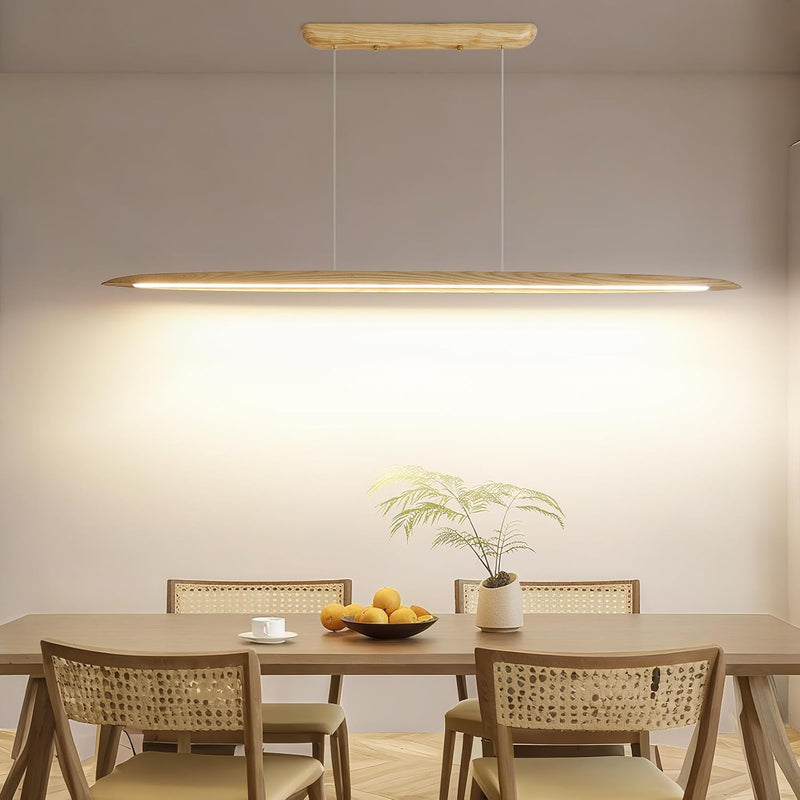 Wood Pendant Light with Remote Control Dimmable 3000K