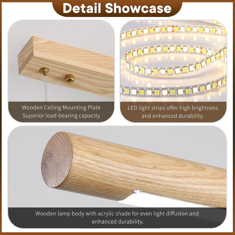 Wood Pendant Light with Remote Control Dimmable 3000K