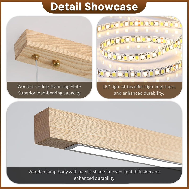 Wood Pendant Light with Remote Control Dimmable 3000K