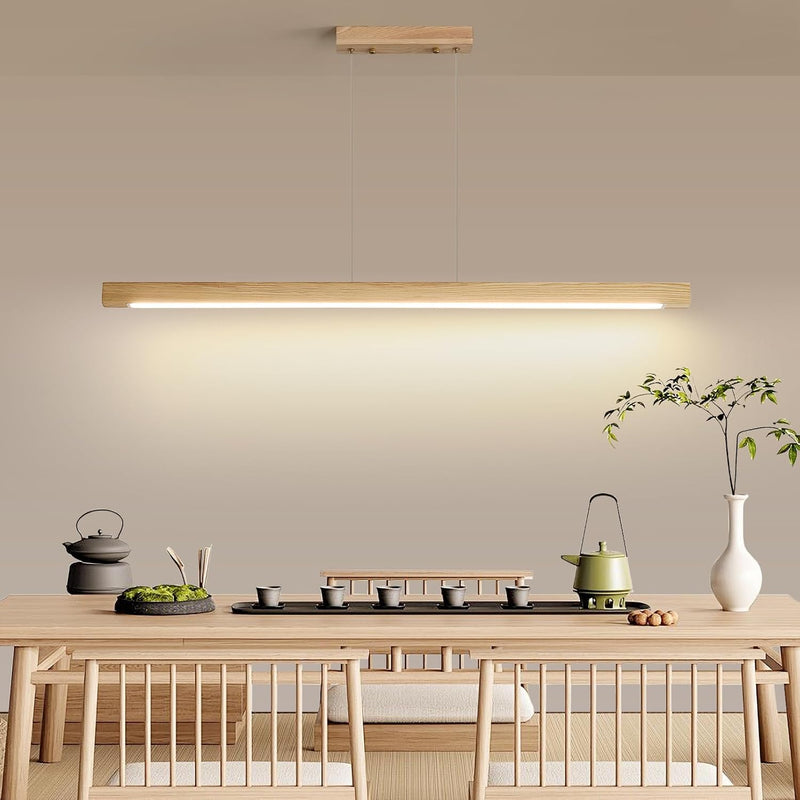Wood Pendant Light with Remote Control Dimmable 3000K