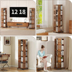 Wood Revolving Bookcase with Lockable Wheels 5-Tier Square 152CM