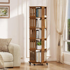 Wood Revolving Bookcase with Lockable Wheels 5-Tier Square 152CM